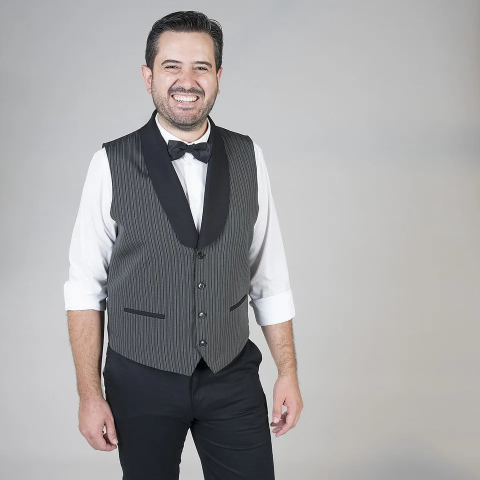 Gary's Campero gilet serveur rayé gris col smoking