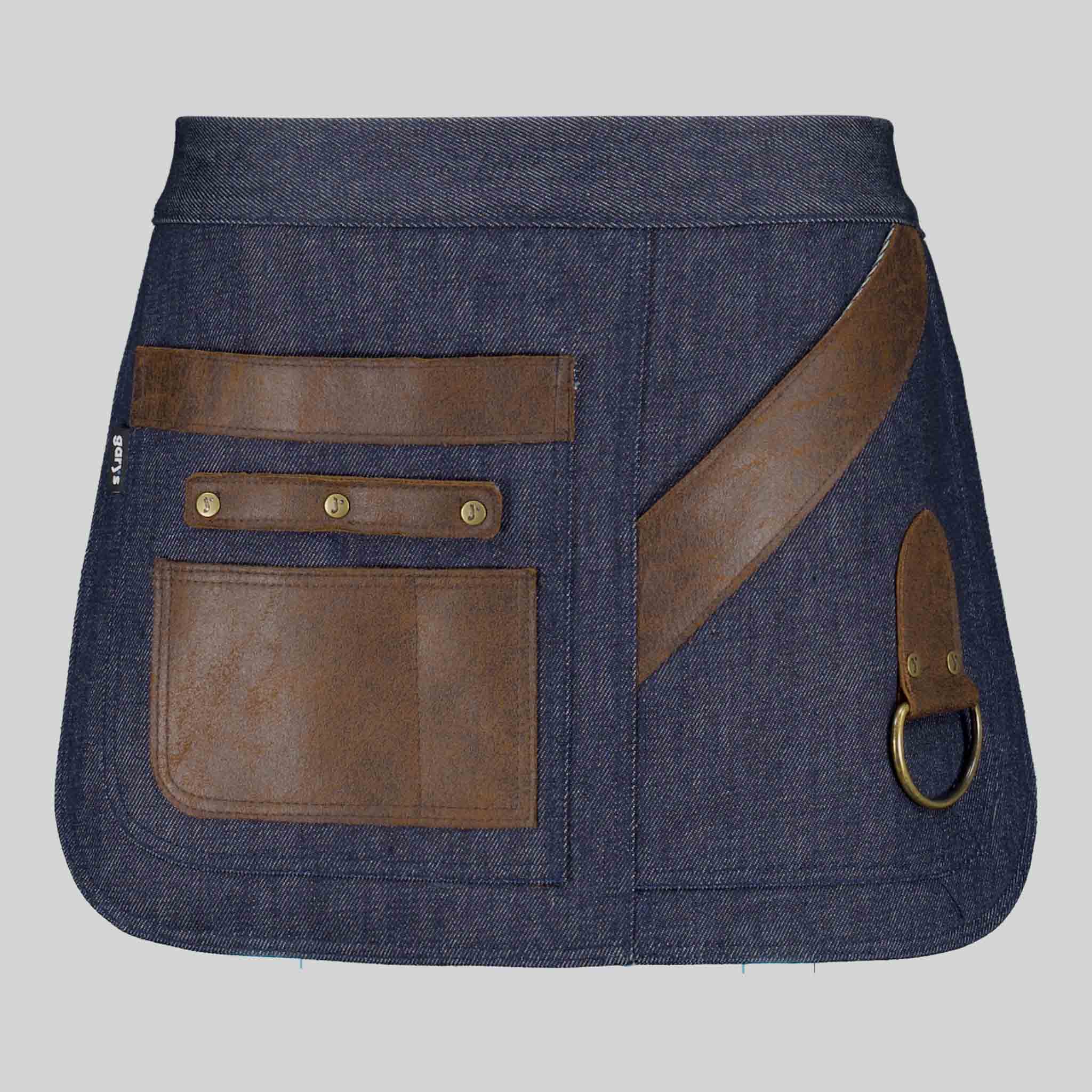 Gary's Aprons tablier court jean cuir 30x42 marine UD