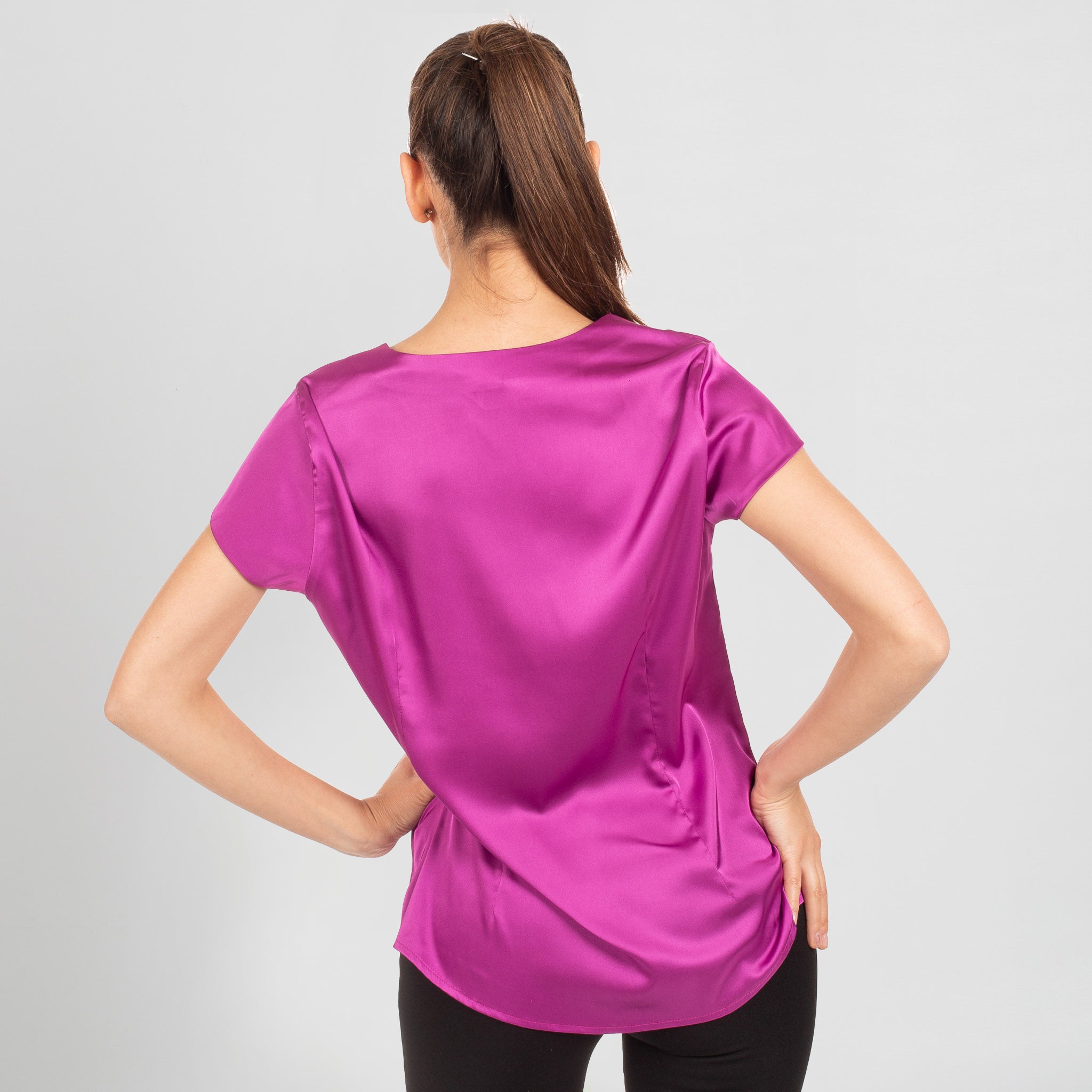 Gary's Carola blouse femme satin noire manches courtes