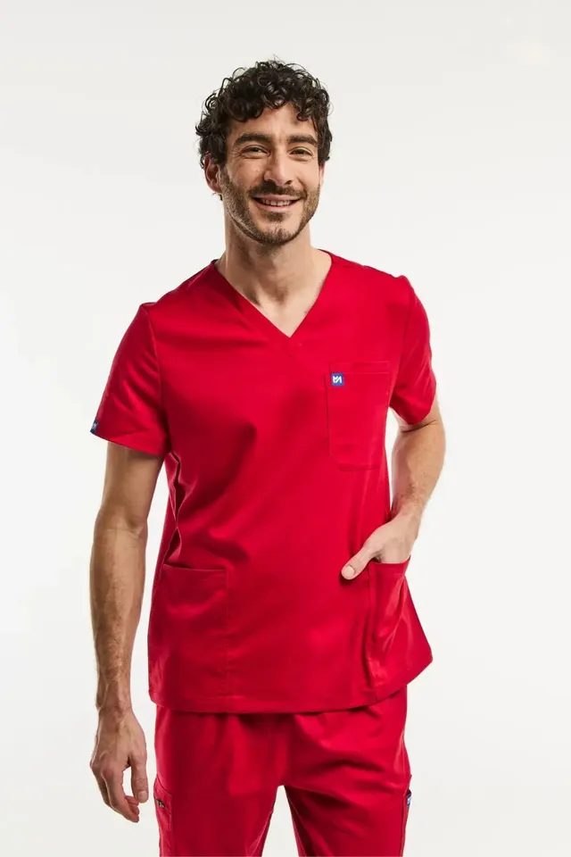 Aelin LUCA tunique médicale homme rouge col V