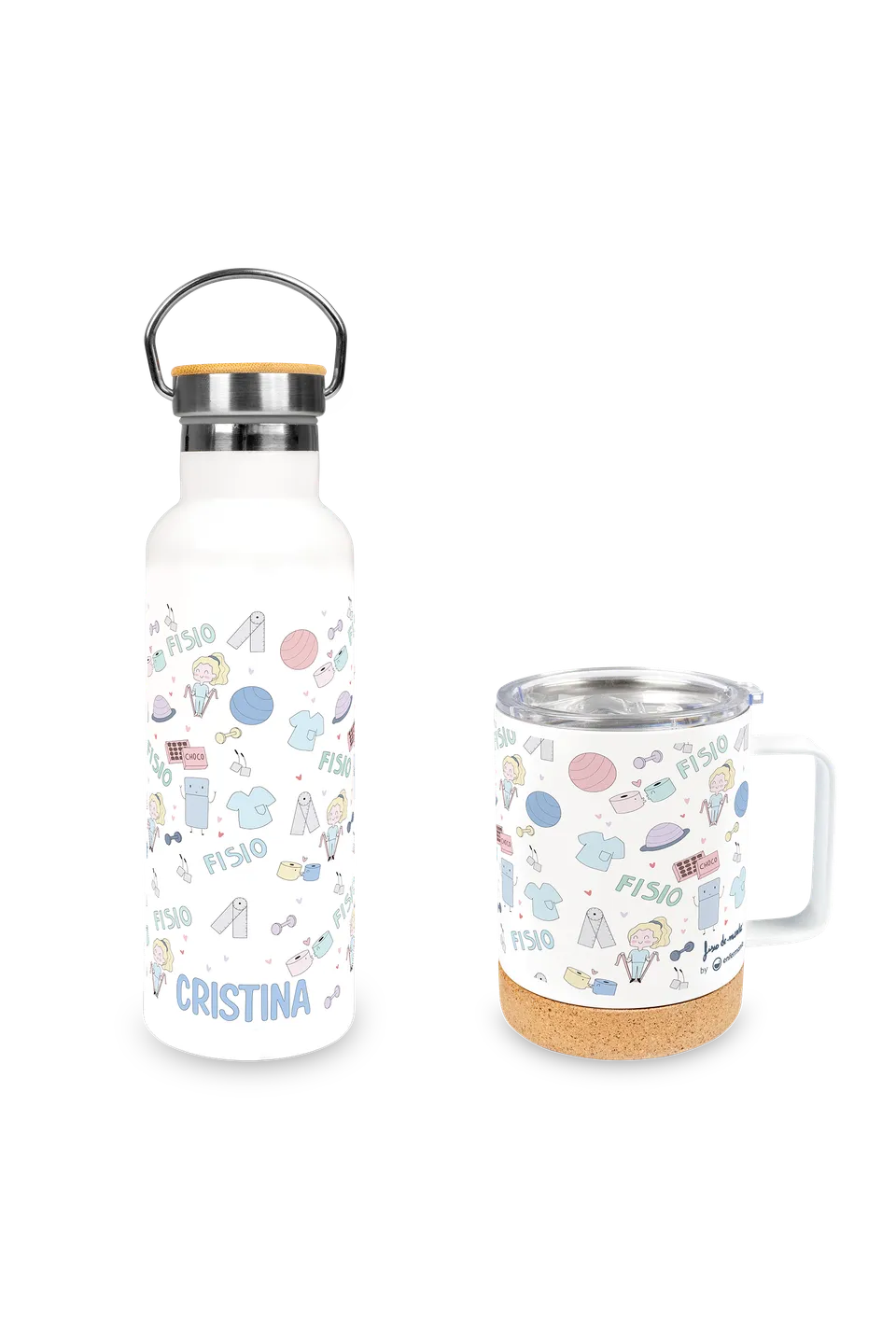 Enfermania Regalos Stickers pack gourde inox + mug isotherme