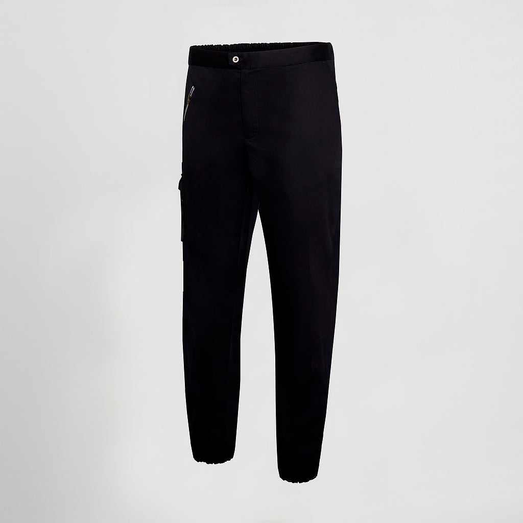 GARY'S pantalon de travail satin coton noir taille élastique