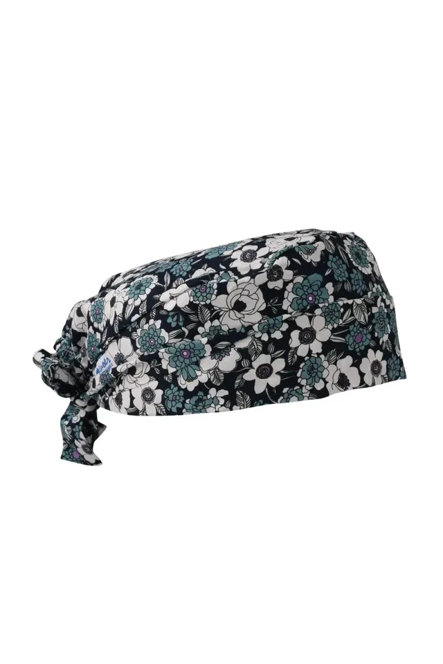 Aelin Paris Calot Médical Coton Noir Floral Gris Court