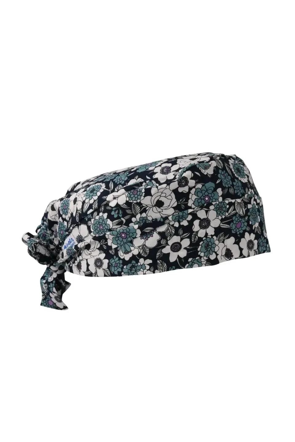 Aelin Paris Calot Médical Coton Noir Floral Gris Court
