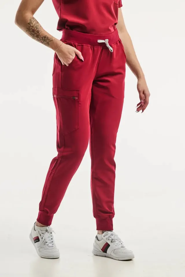 Aelin Paris pantalon médical femme rouge stretch