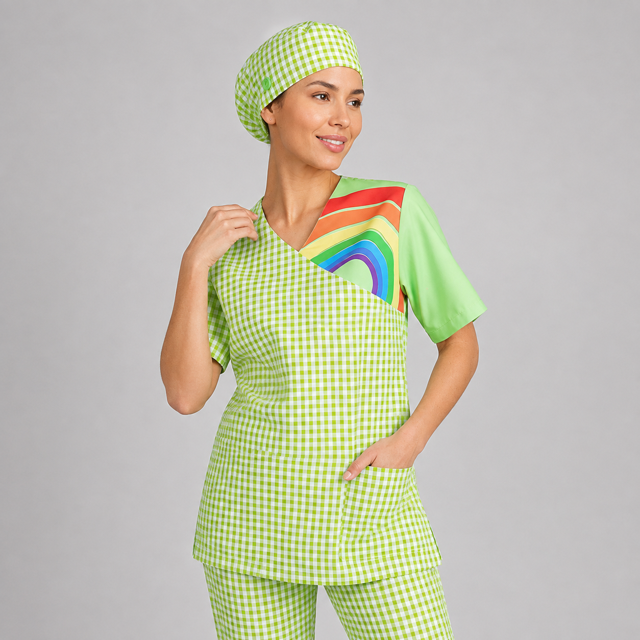 Gary's Rainbow blouse unisexe celeste vichy manches courtes