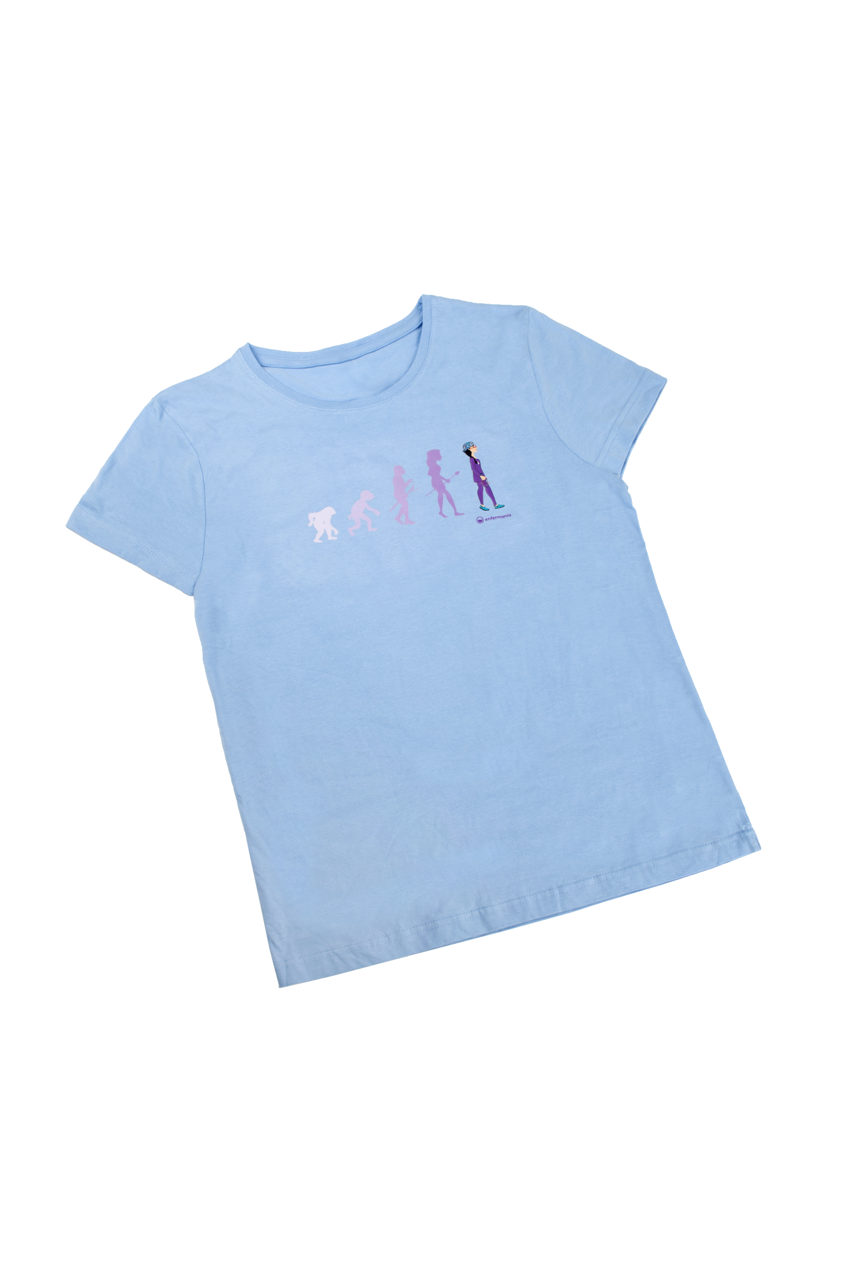 Enfermania Ropa t-shirt femme coton bleu ciel imprimé