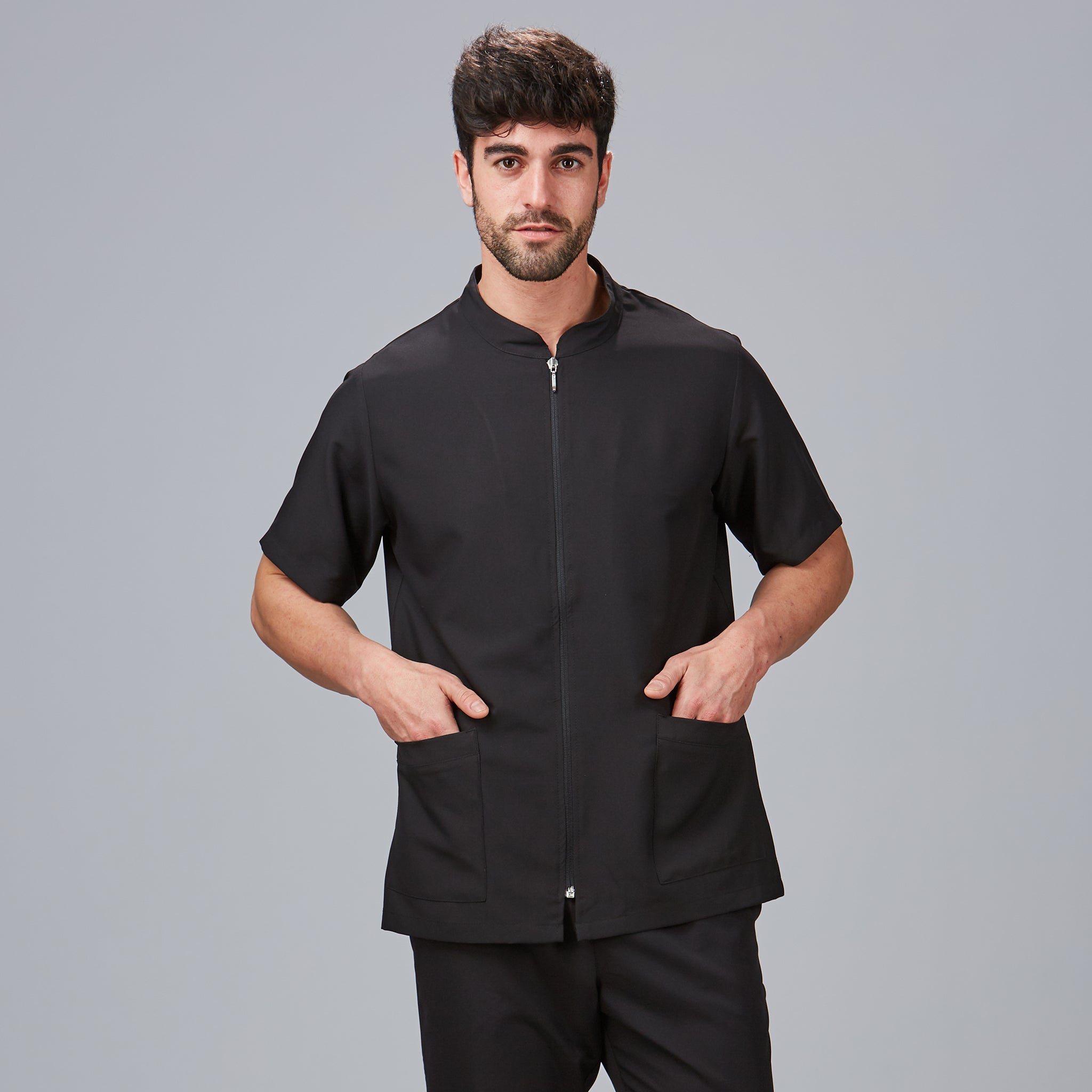 Gary's Mallorca veste médicale homme Noir col mao zip