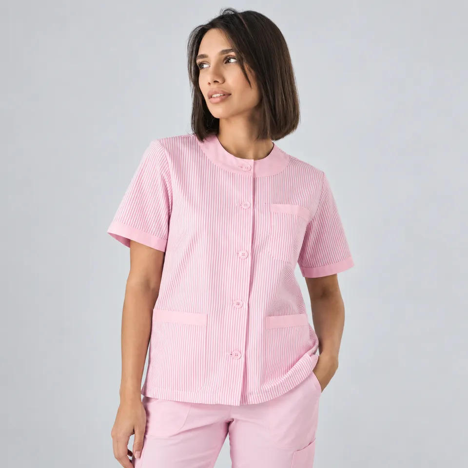 GARY'S Blouses Sanitary blouse vichy rose boutons