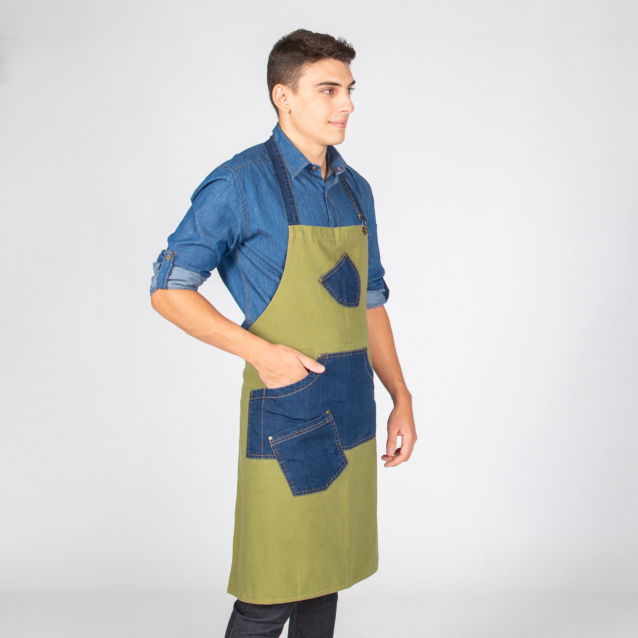 GARY'S tablier bavette denim 80x85 vert olive