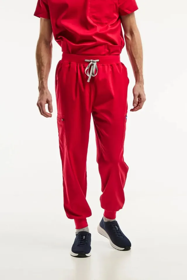 Aelin LUCA pantalon médical jogger homme rouge stretch