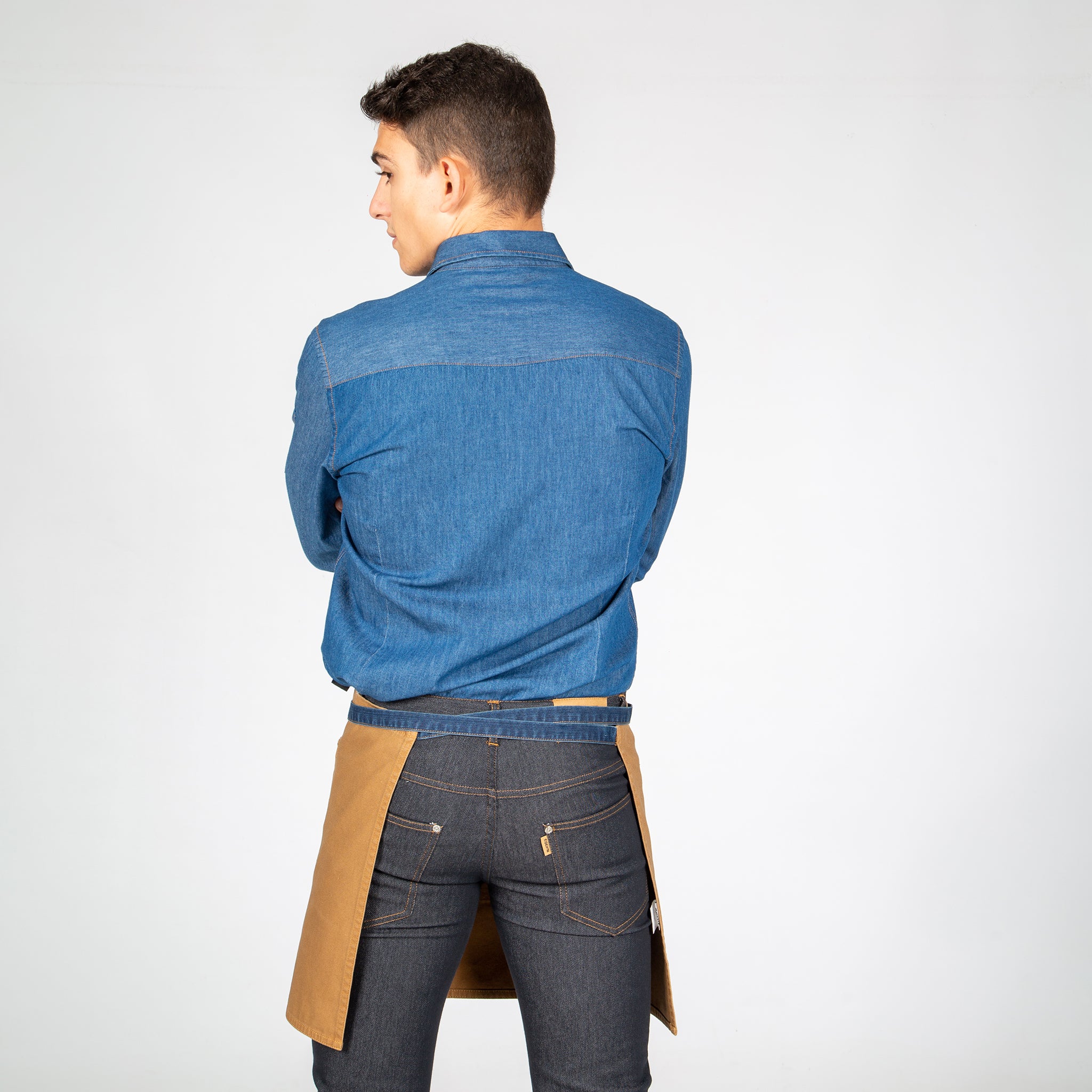 Gary's tablier court denim indigo 40x69 olive albero