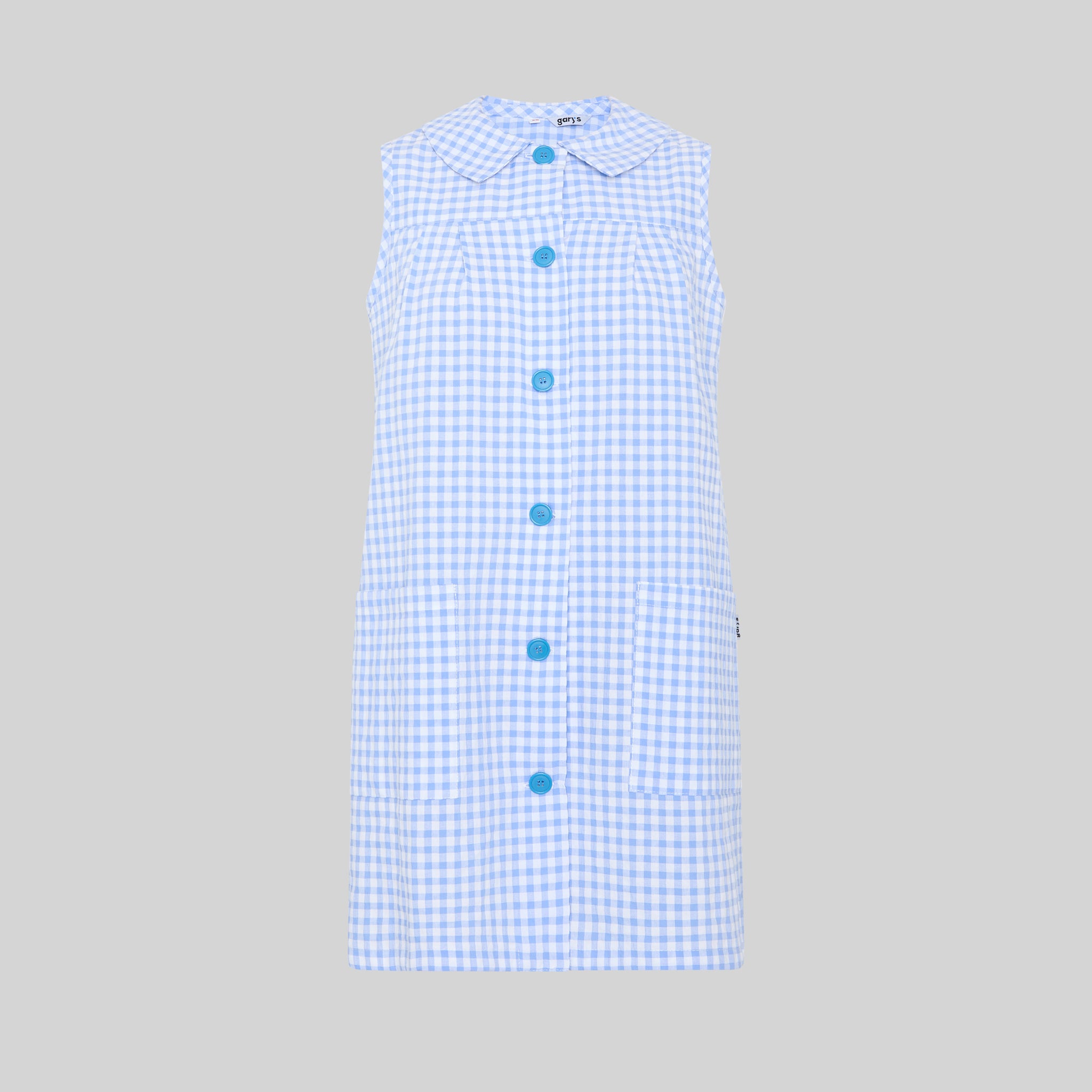 GARY'S blouse tablier vichy céleste sans manches M