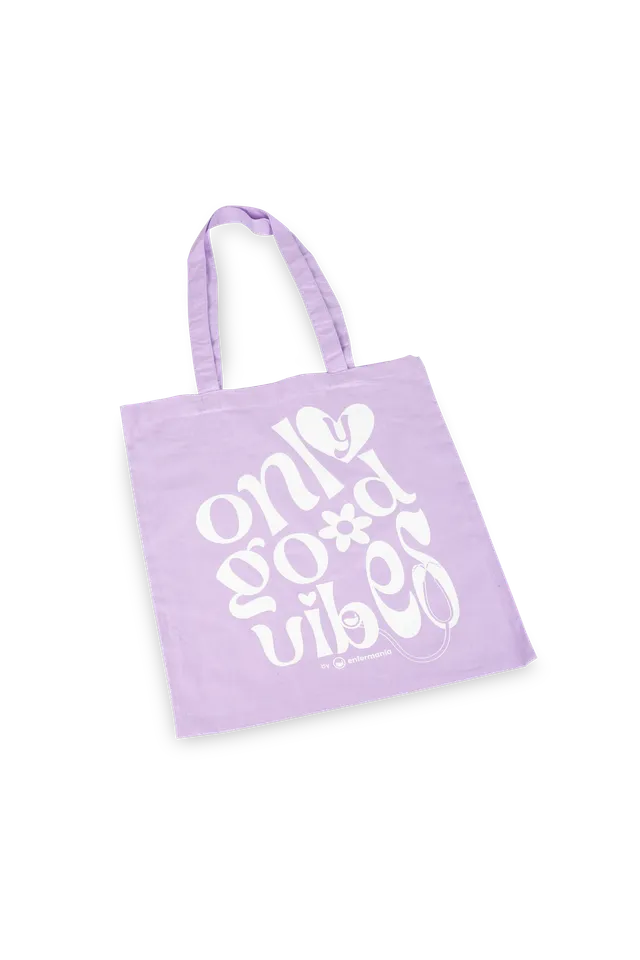 Enfermania Good Vibes tote bag lavande coton 38x42 cm