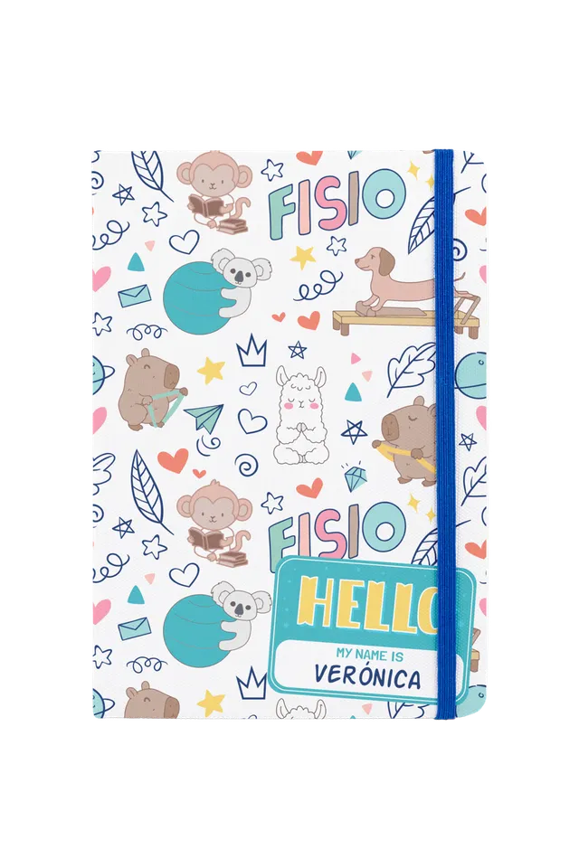 Enfermania Animalitos Fisio carnet A5 bleu élastique ligné