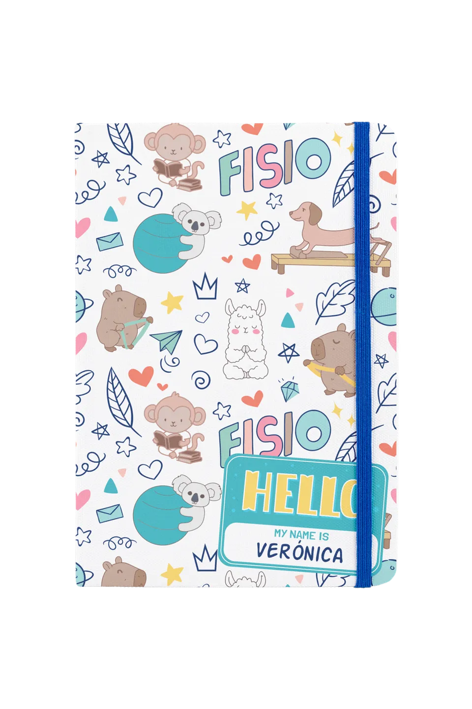 Enfermania Animalitos Fisio carnet A5 bleu élastique ligné