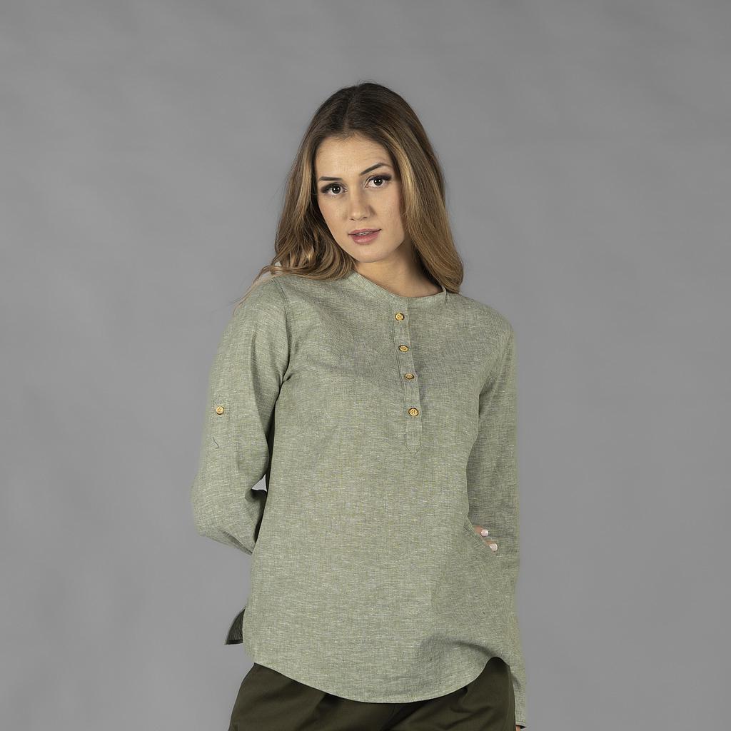 GARY'S Kaula chemise femme blanche lin coton col mao