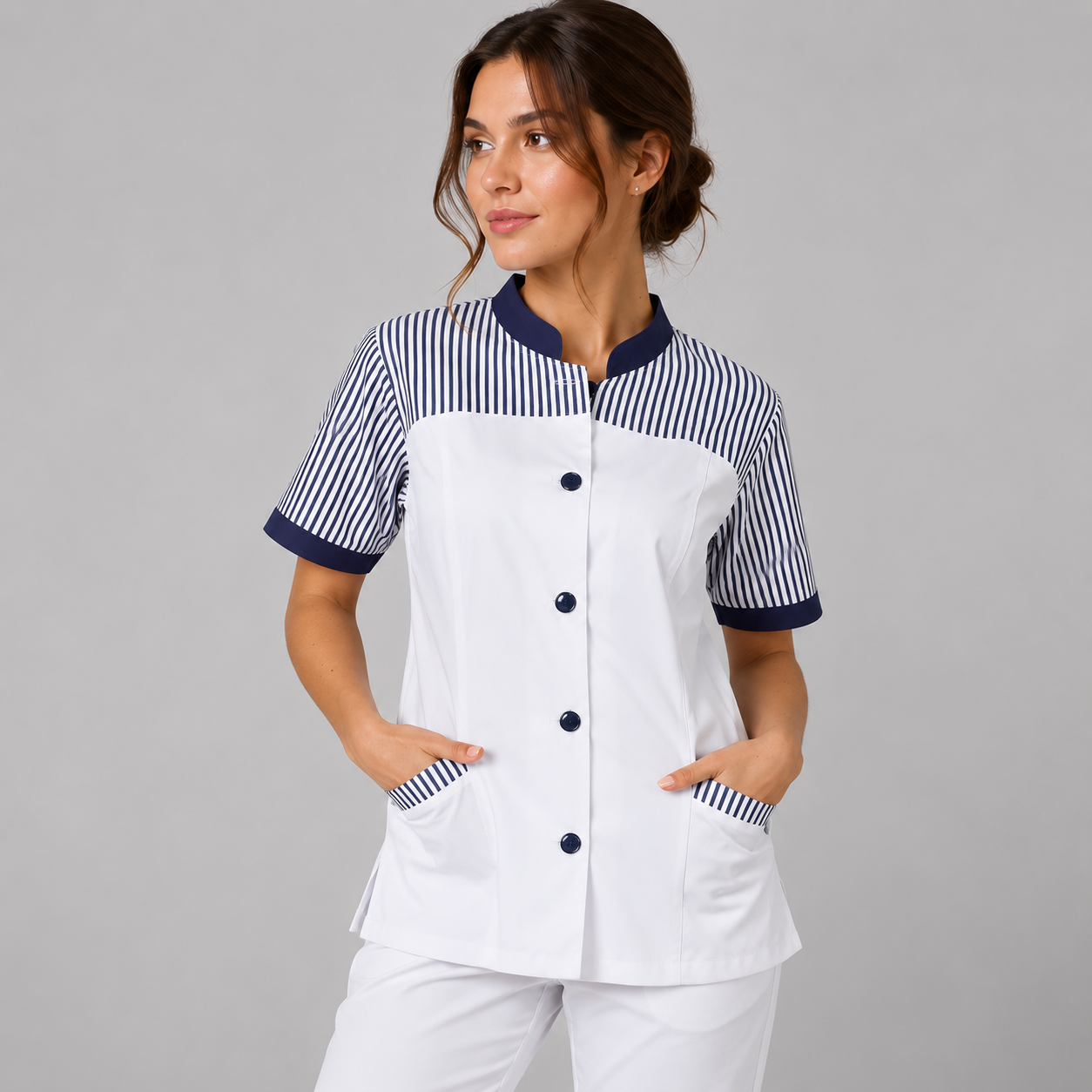 GARY'S Elsa tunique médicale femme vichy marine sergé coton