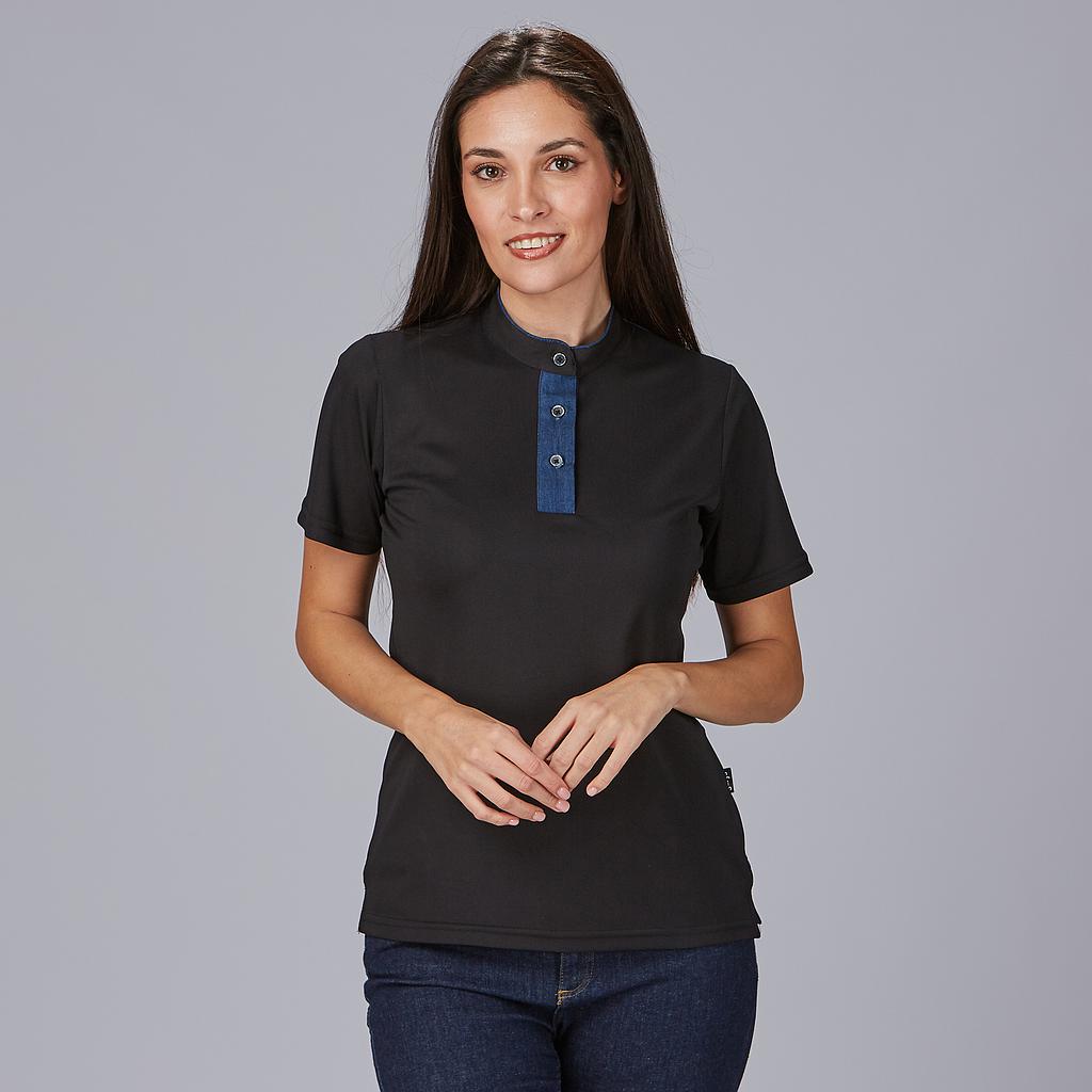 GARY'S Polo Woman Grandad polo travail femme noir Coolmax