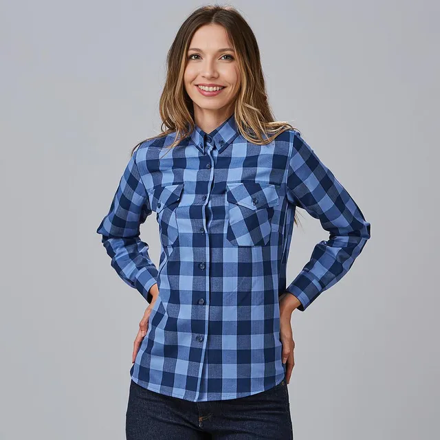 Gary's Alice chemise femme carreaux céleste-marine coton