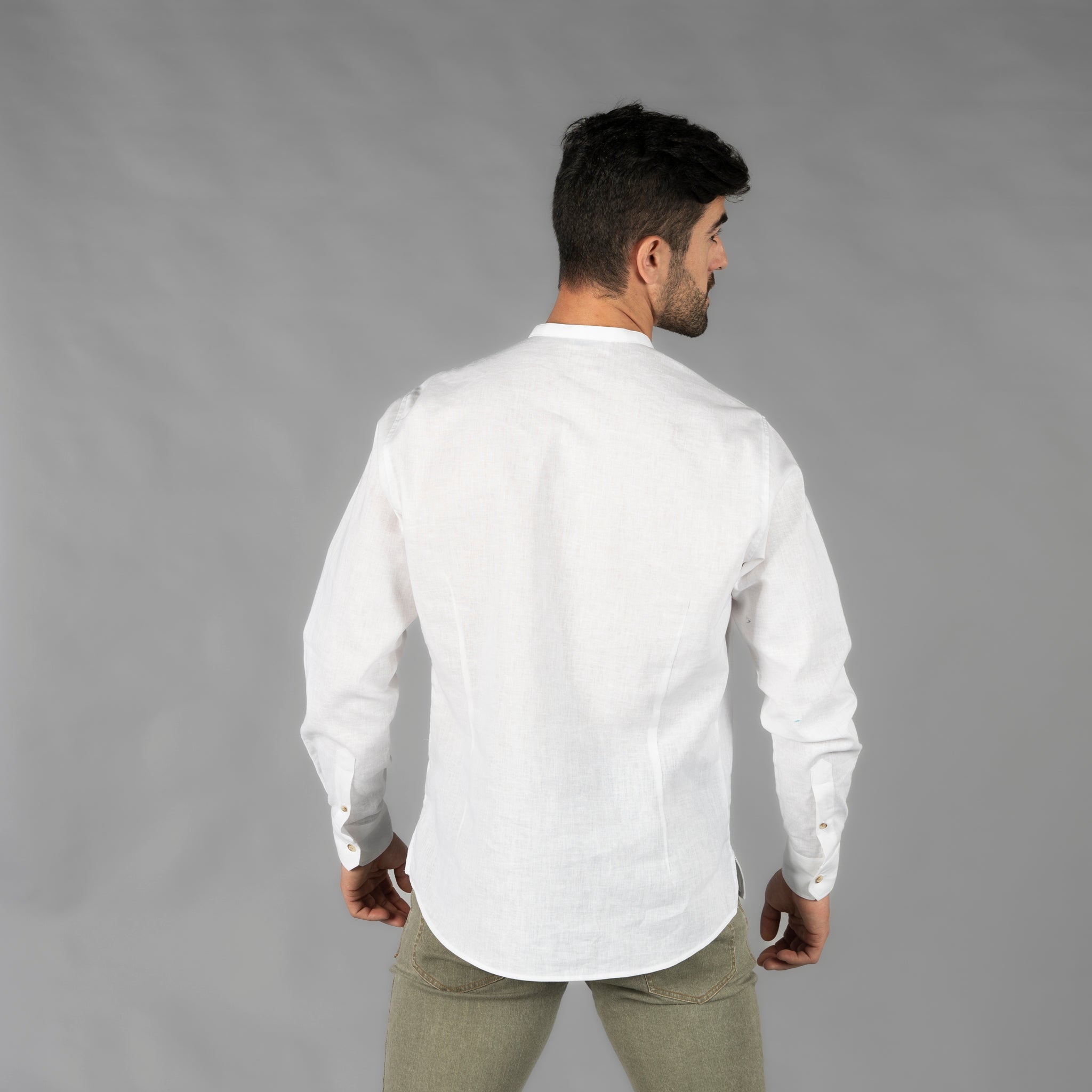 GARY'S Tiwi chemise homme lin coton col mao blanc