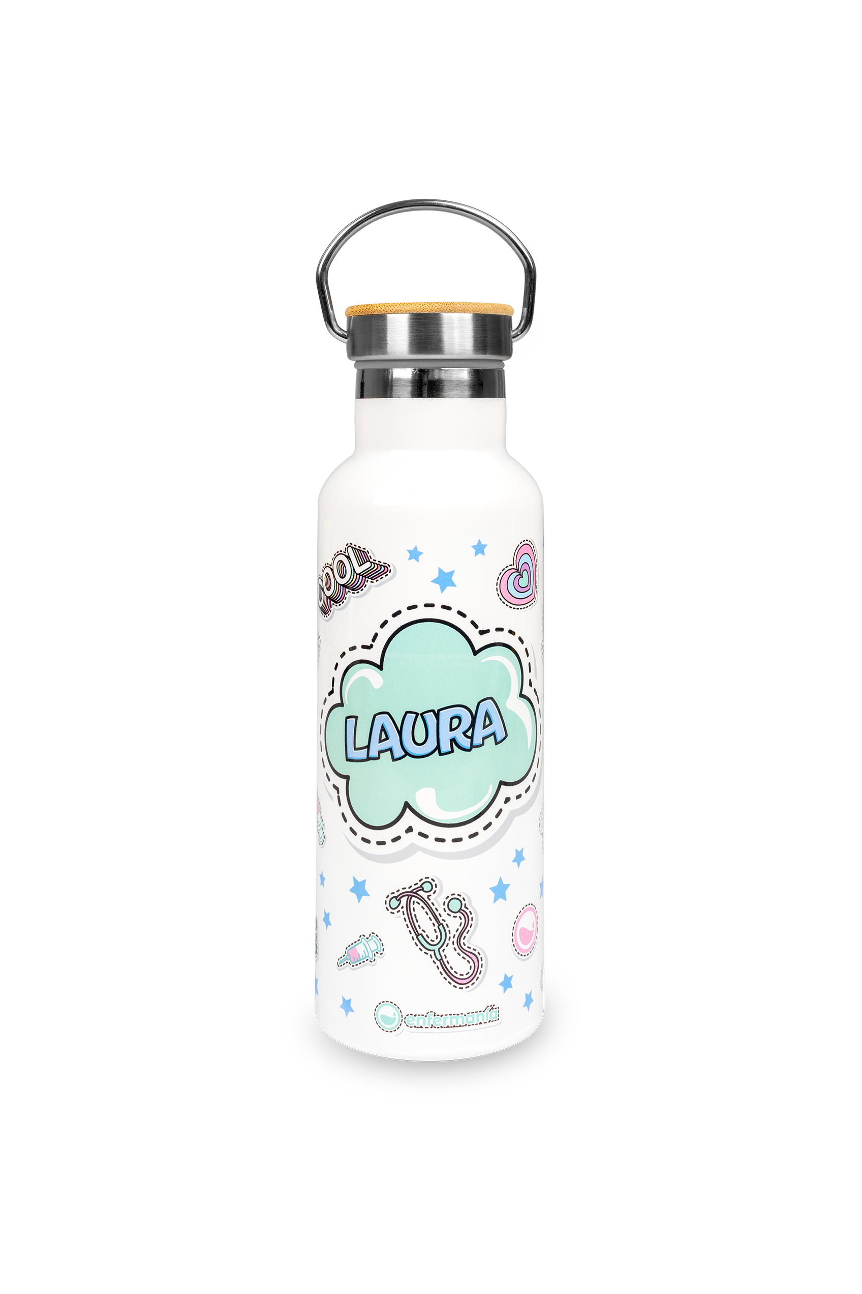 Enfermania Regalos Stickers pack gourde inox + mug isotherme