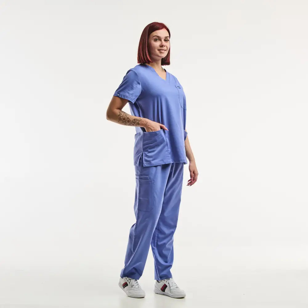 Aelin Emma Tenue médicale femme bleu col V stretch