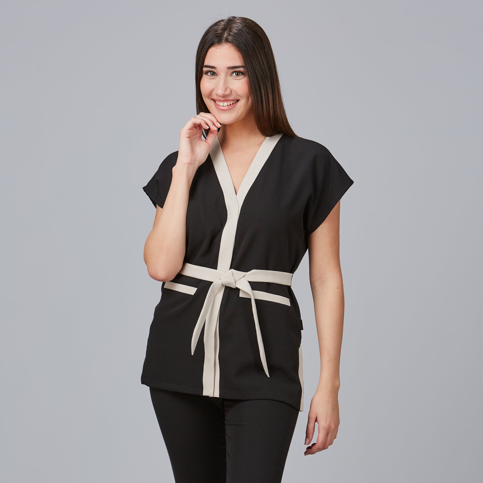 Gary's Loto blouse femme noire col V effet lin
