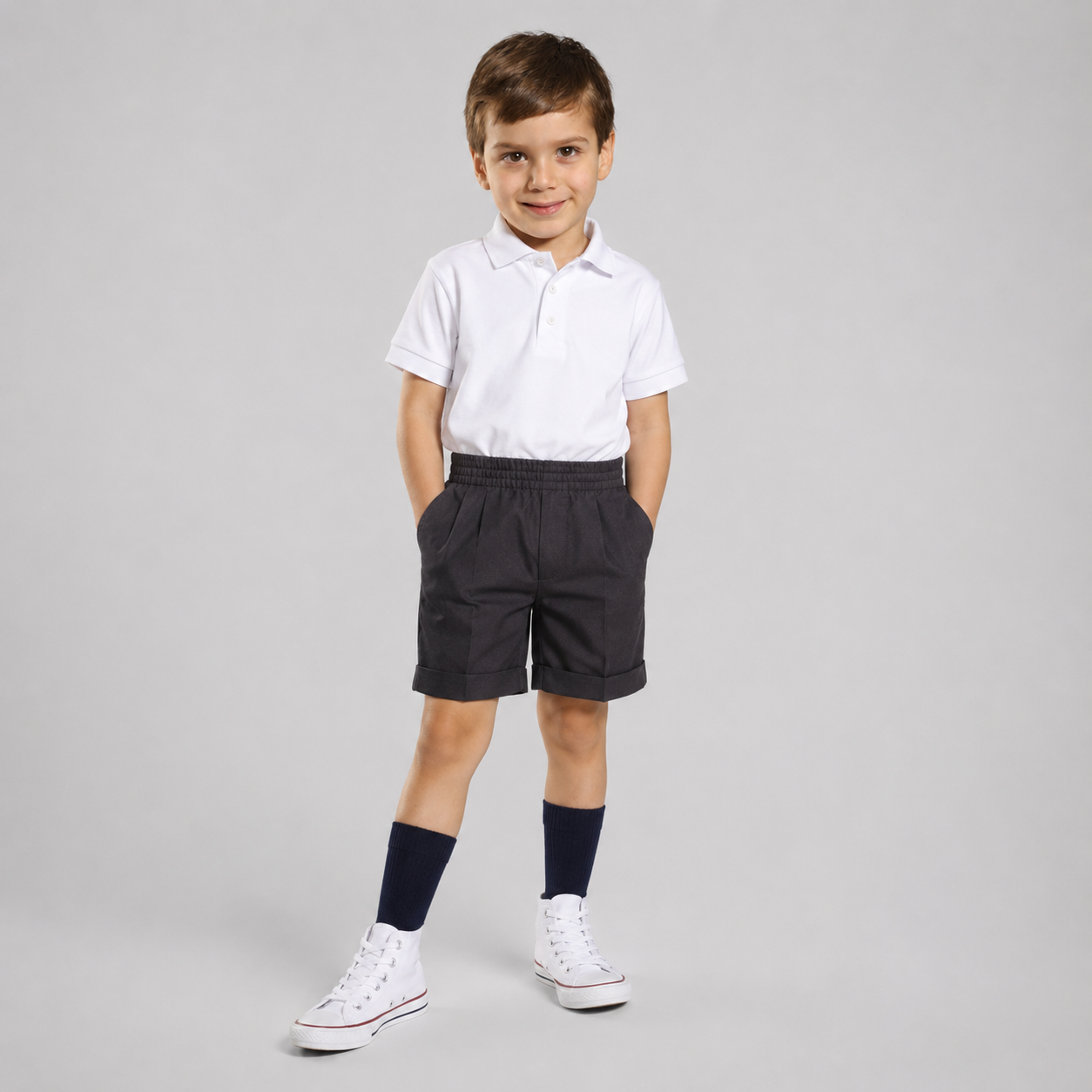 GARY'S Bermuda short scolaire enfant gris clair ceinture élastiquée