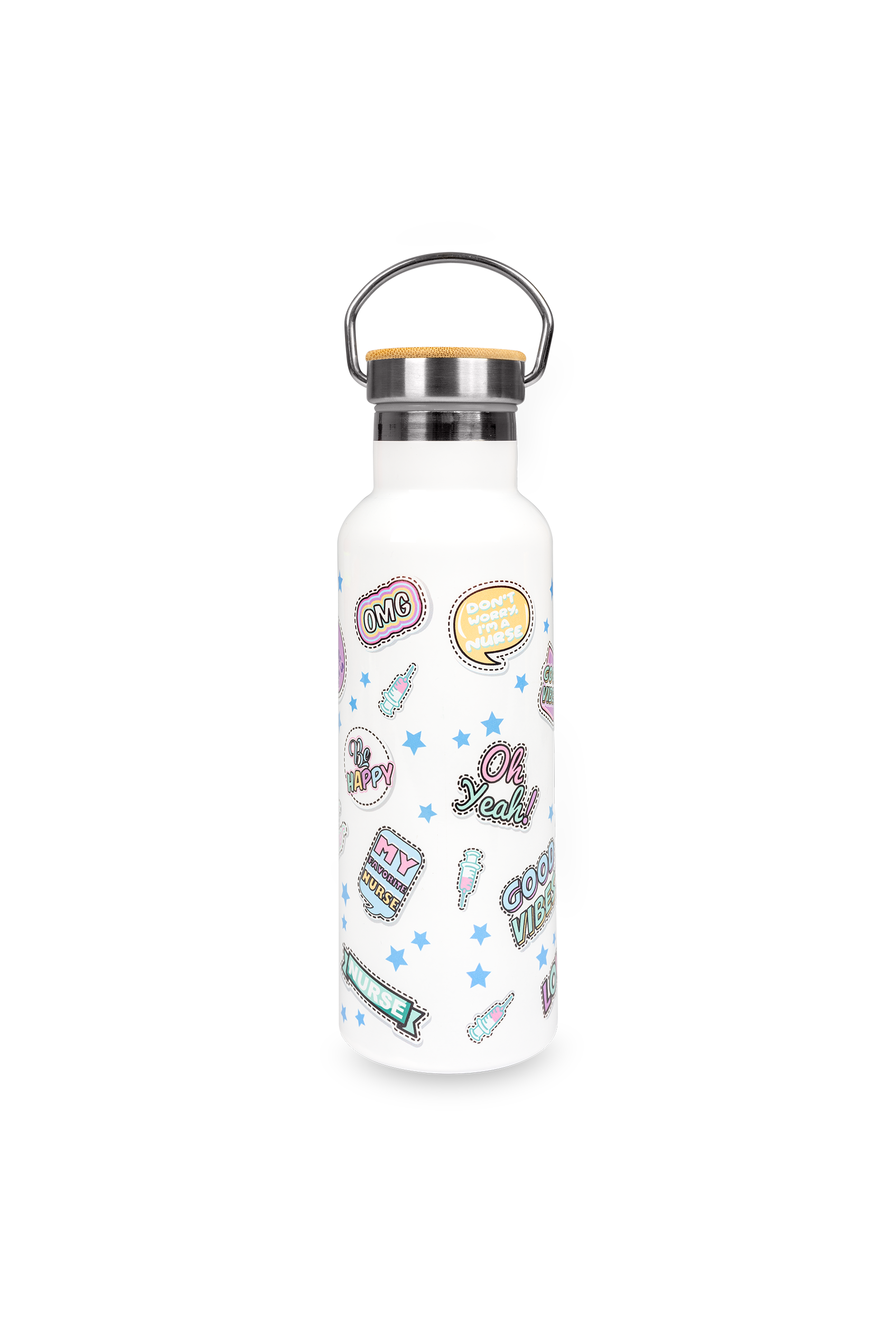 Enfermania Stickers gourde inox 500 ml bambou personnalisable