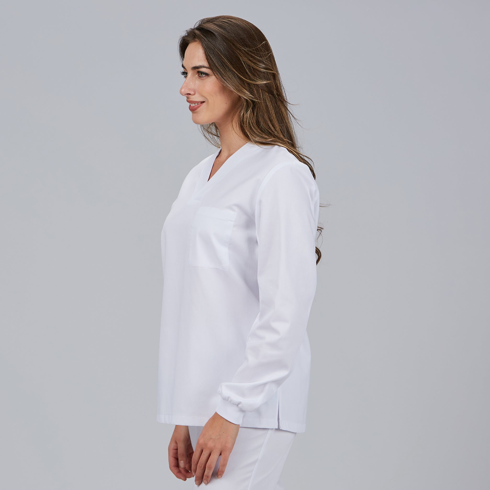 GARY'S Adela blouse unisexe blanche col V sarga