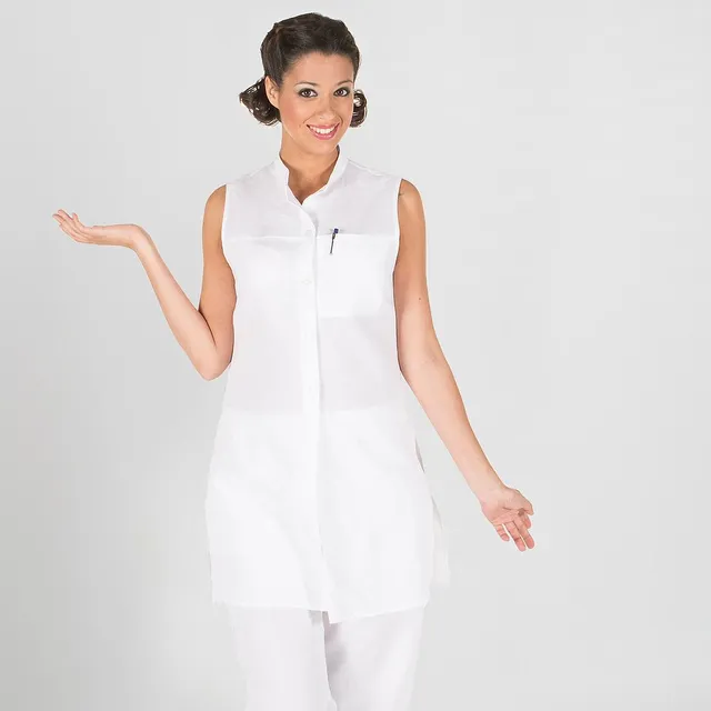 GARY'S Linen blouse blanche sans manches col mao coton