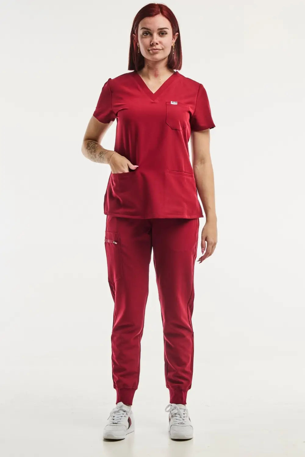 Aelin Paris tenue médicale femme rouge stretch 6 poches