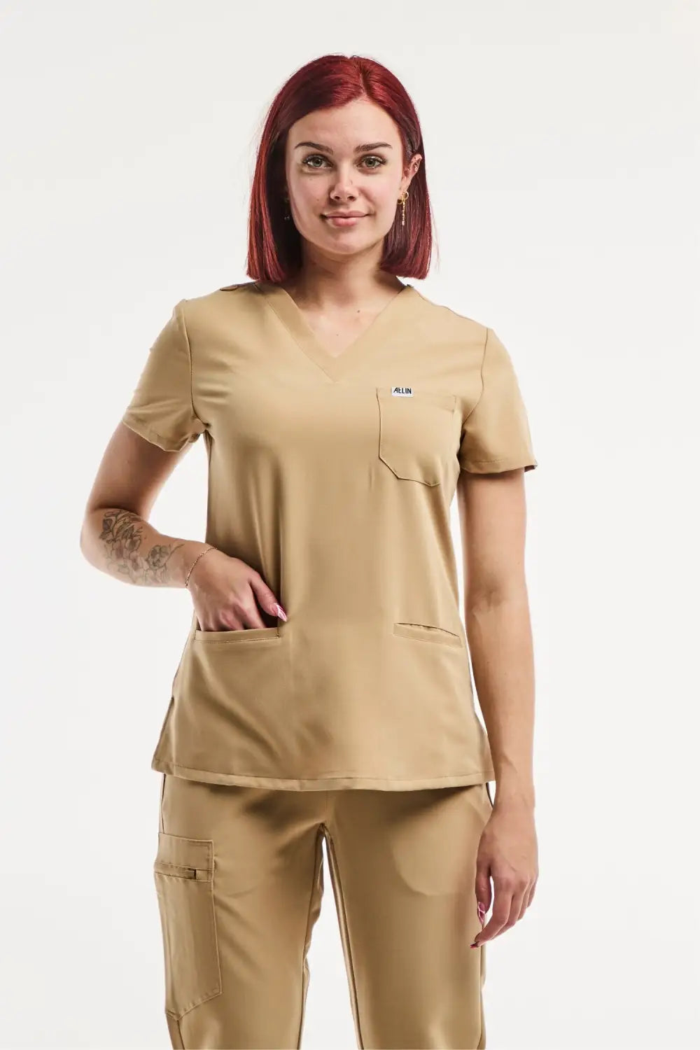 Aelin Paris Tunique médicale femme beige stretch