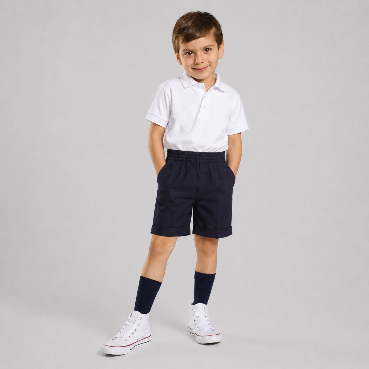 GARY'S Bermuda short scolaire enfant gris clair ceinture élastiquée