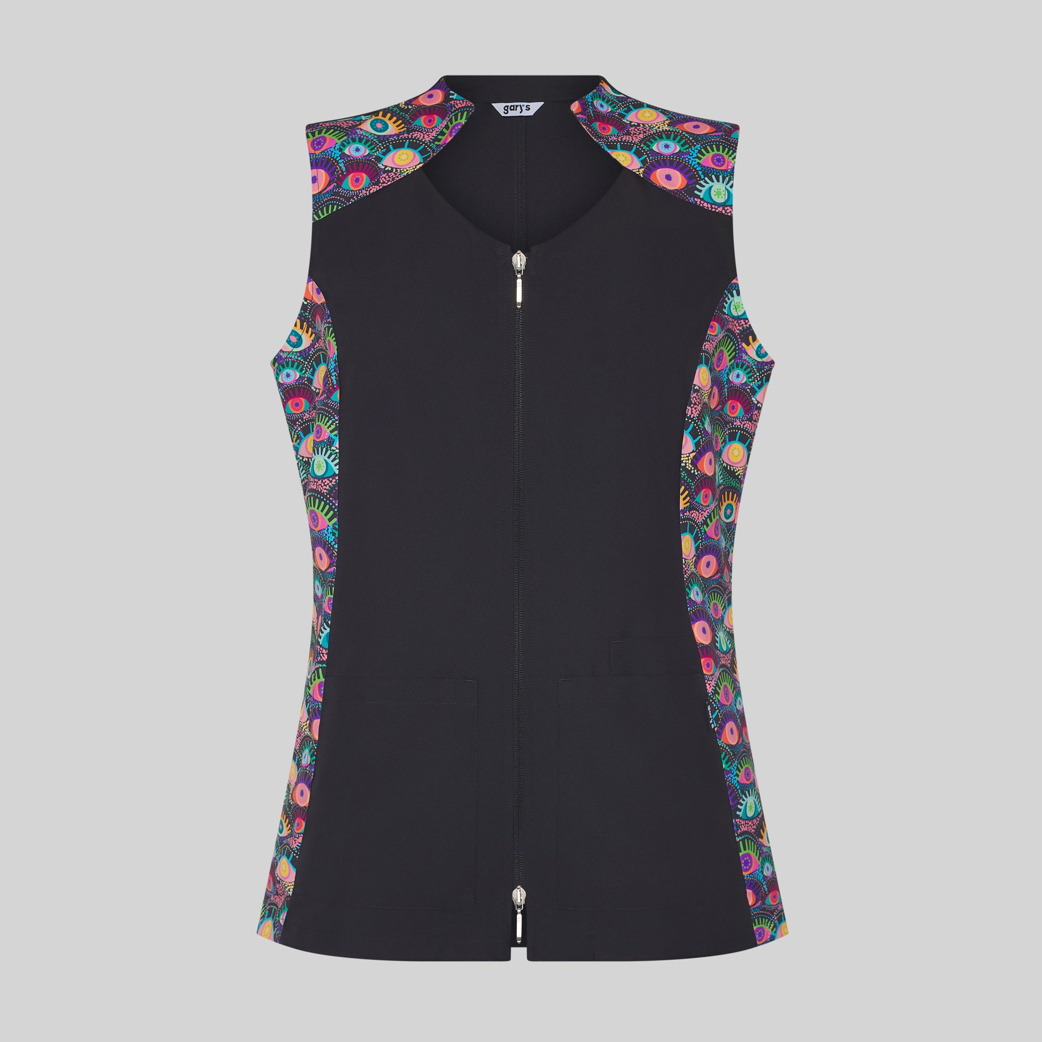 GARY'S Naia Blouse médicale noire sans manches zip