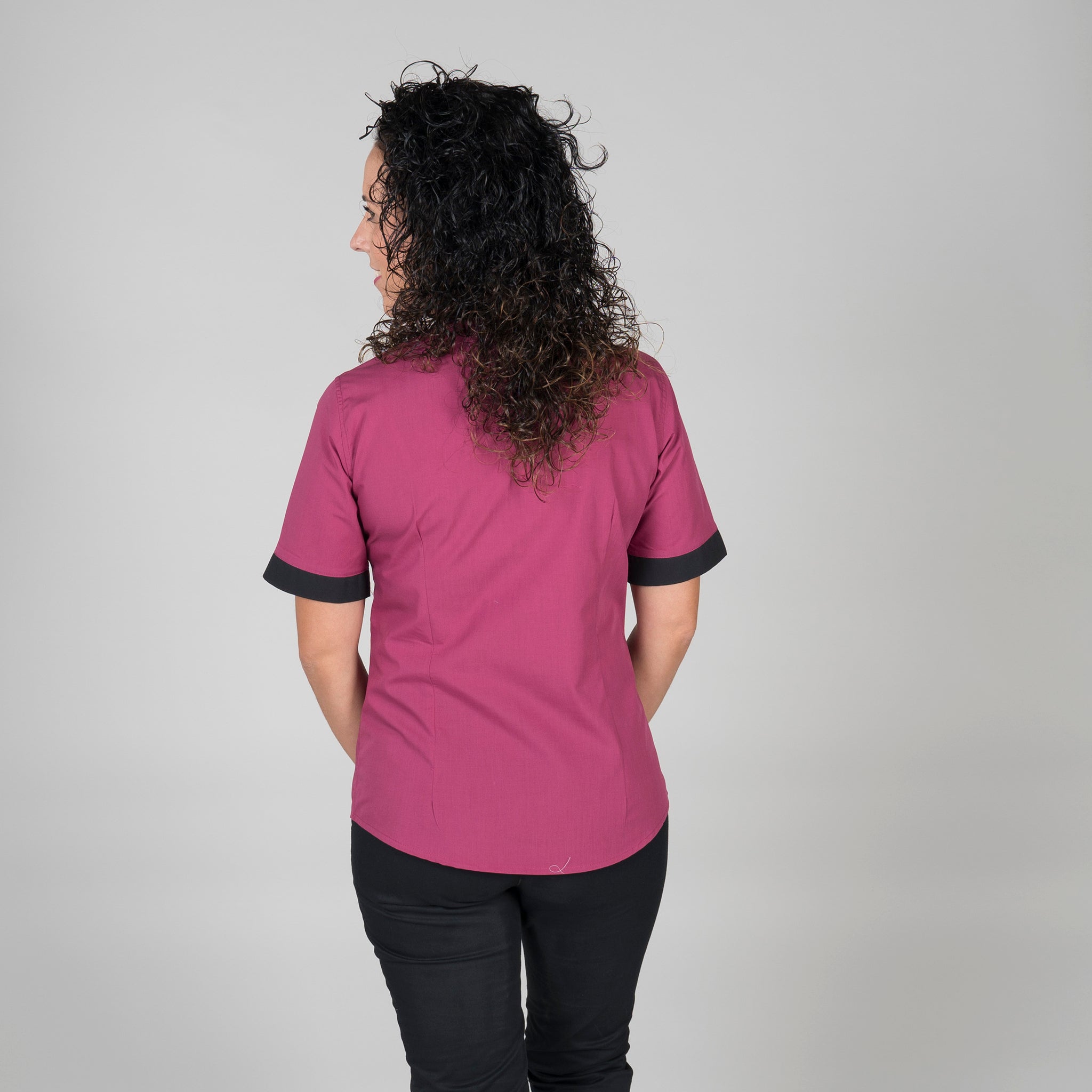 GARY'S Combi chemise femme col mao noire bordeaux manches courtes