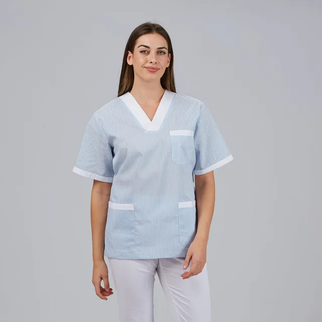 Gary's Blouse V-Neck blouse médicale vichy mix manches