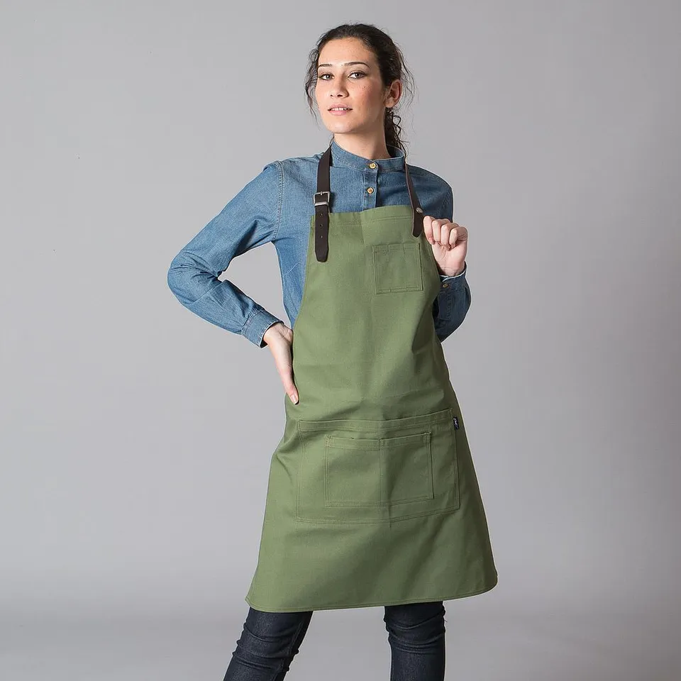 GARY'S Tablier à bavette 72x80 noir sangle cuir