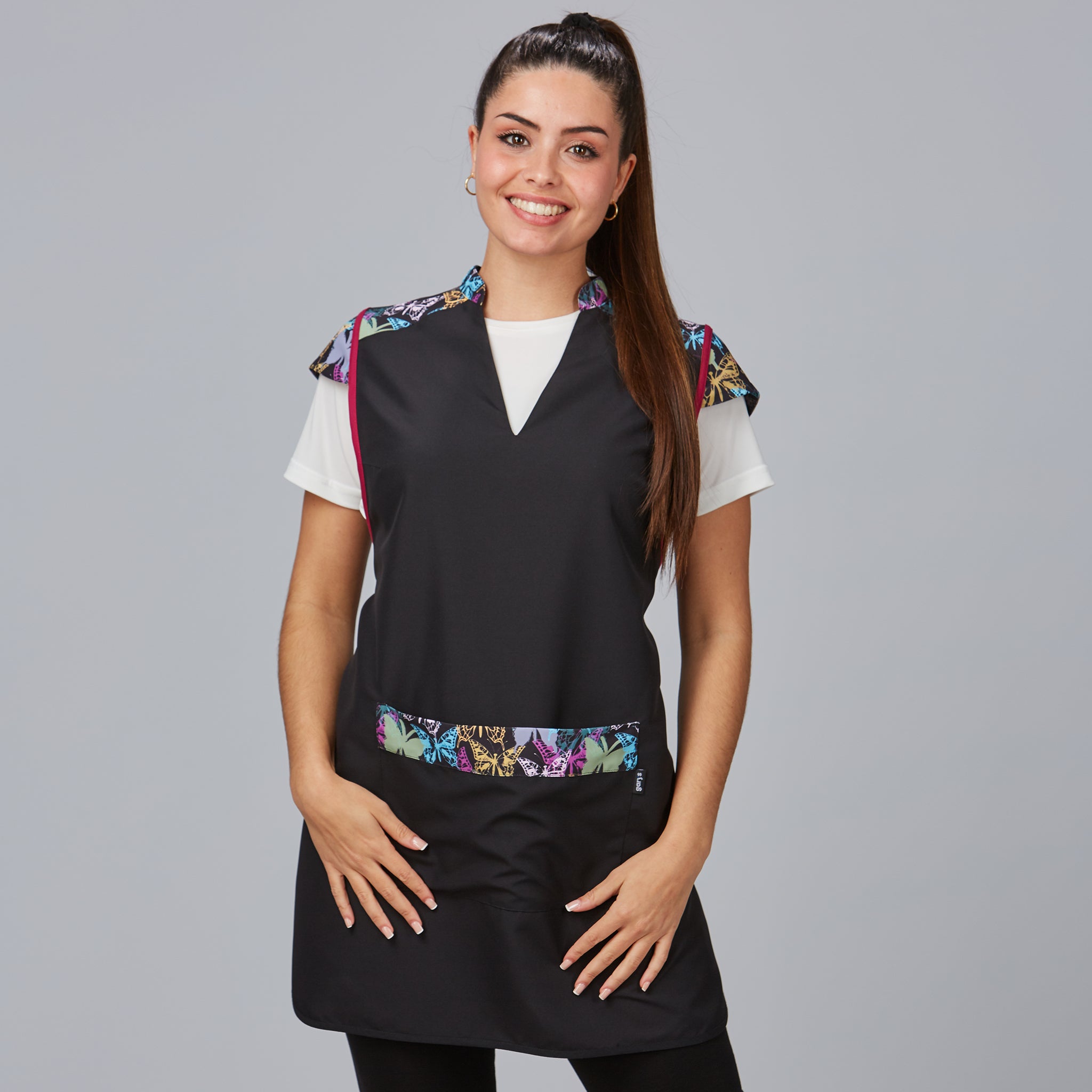 GARY'S Borboleta tunique esthétique noire col mao
