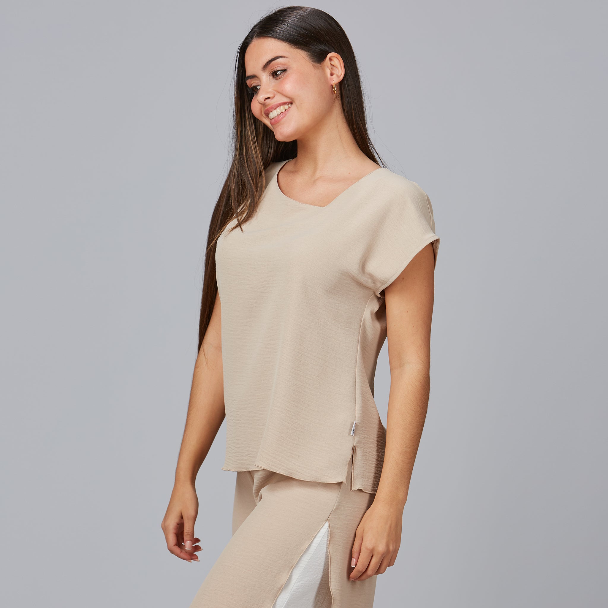 GARY'S Jara blouse femme beige col V polyester