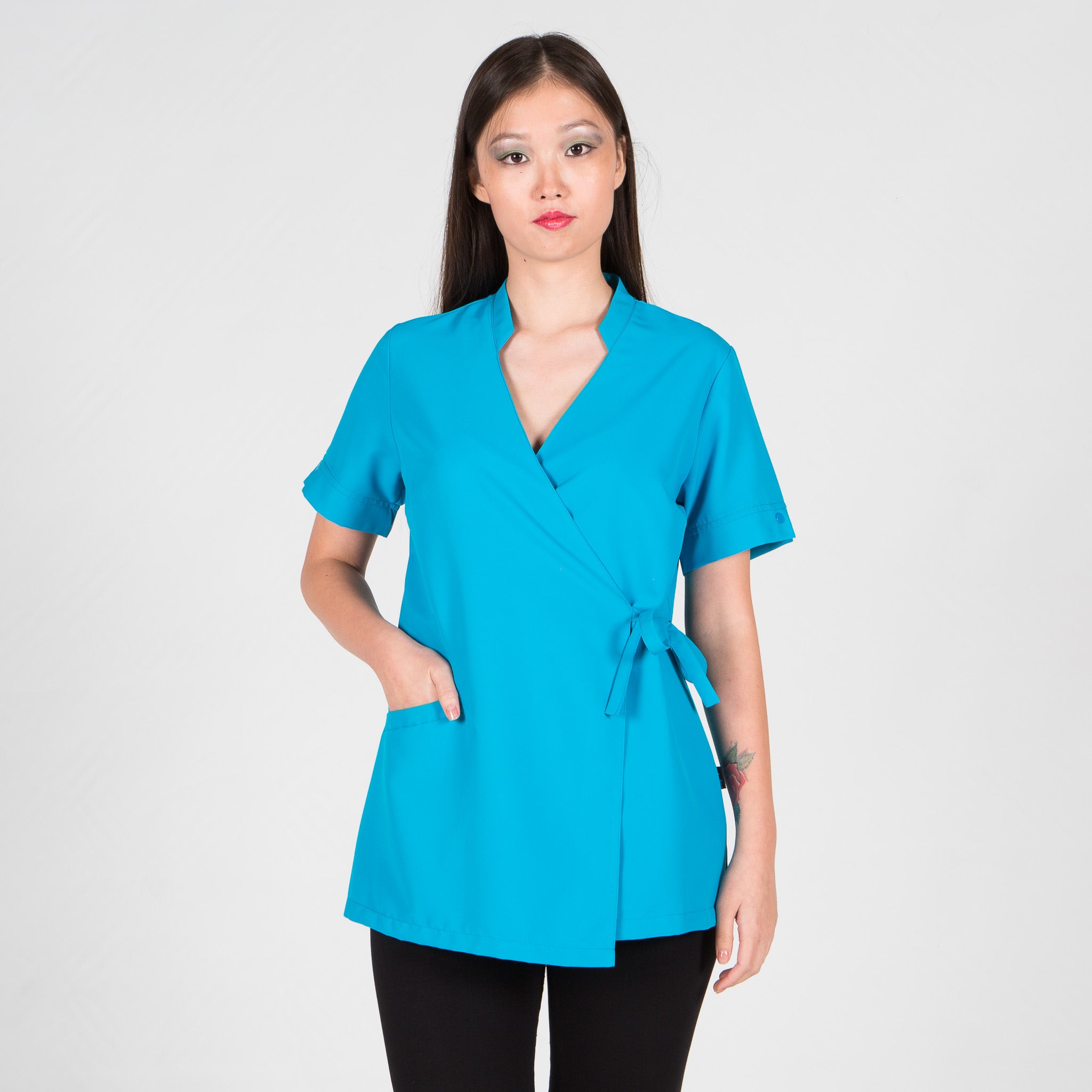 GARY'S Añil blouse esthétique femme blanche manches courtes