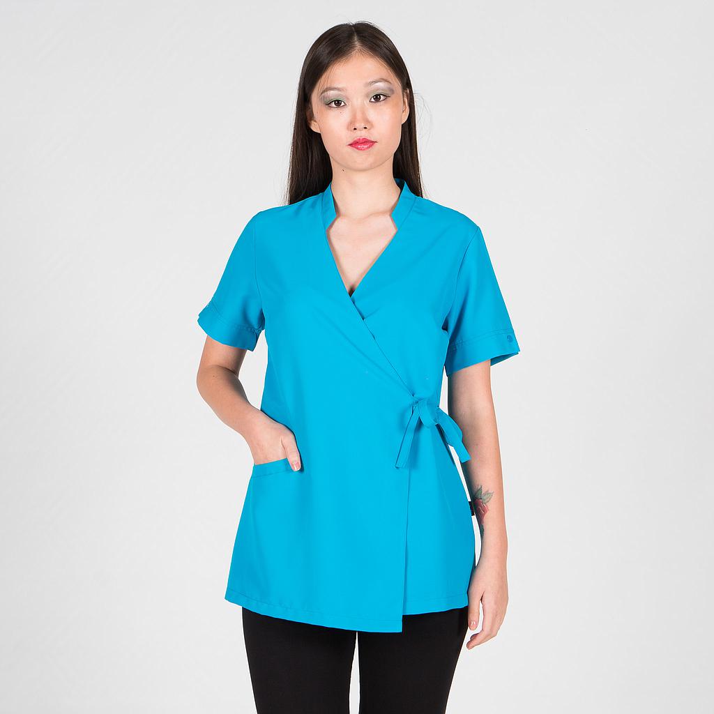 GARY'S Añil blouse esthétique femme blanche manches courtes