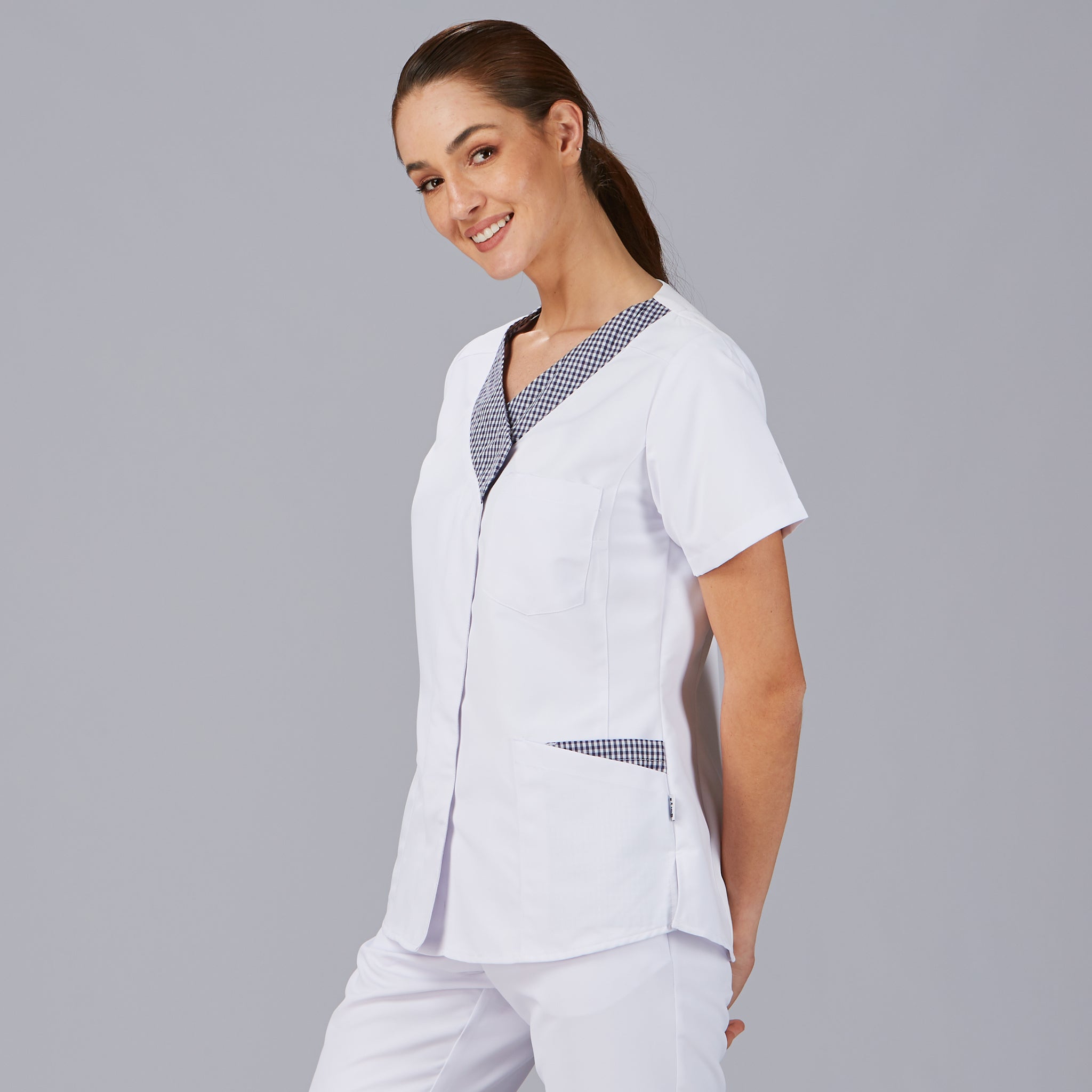 Gary's Peña Blouse Travail Femme Blanche Marine Zip
