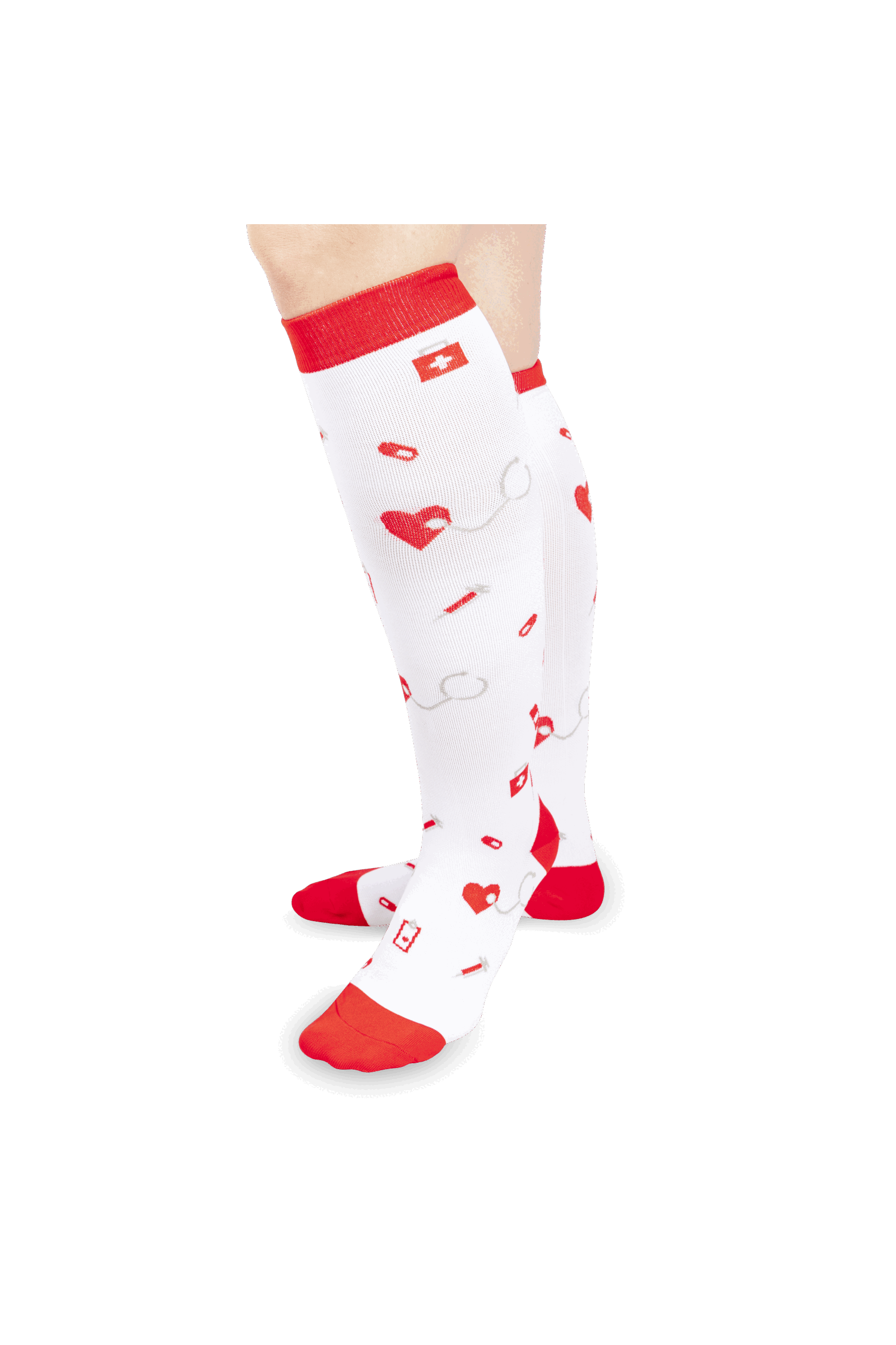 Enfermania chaussettes compression seringues rouges fatigue jambes