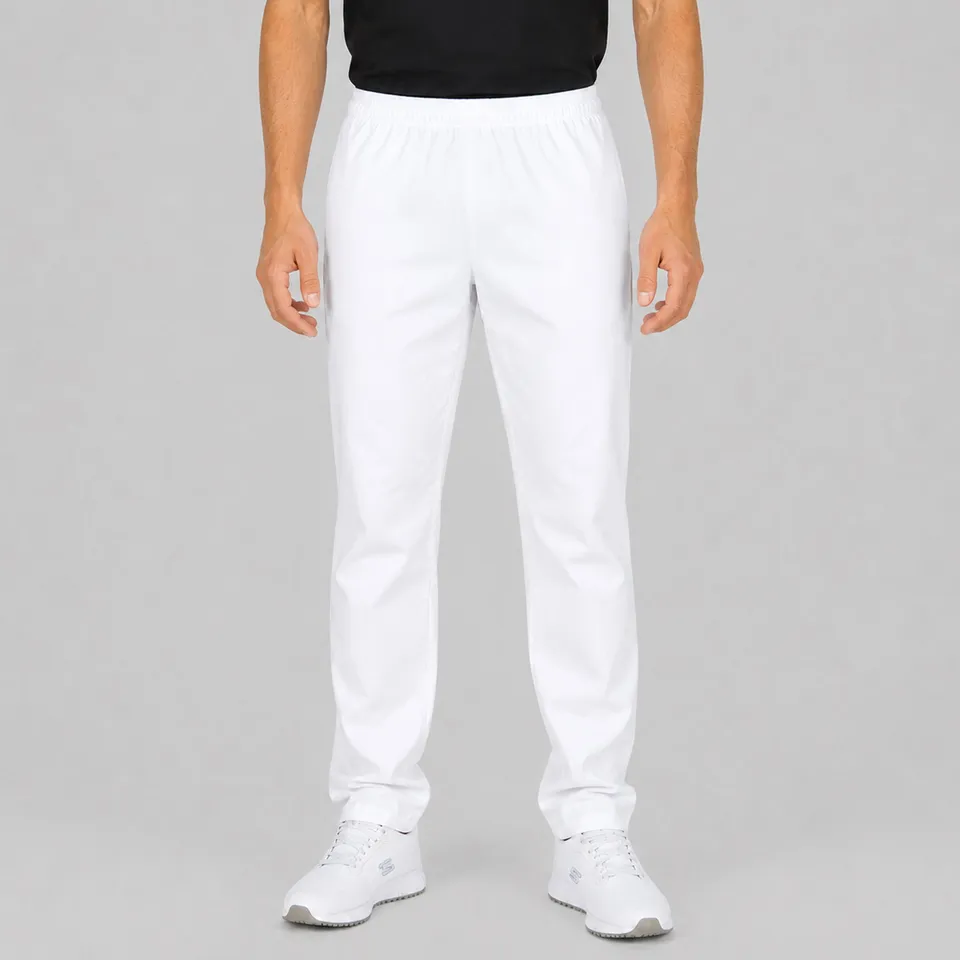 GARY'S Twill pantalon unisexe blanc taille élastique coton