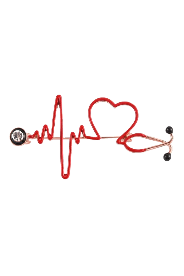 Enfermania Regalos broche ECG rouge coeur emaille
