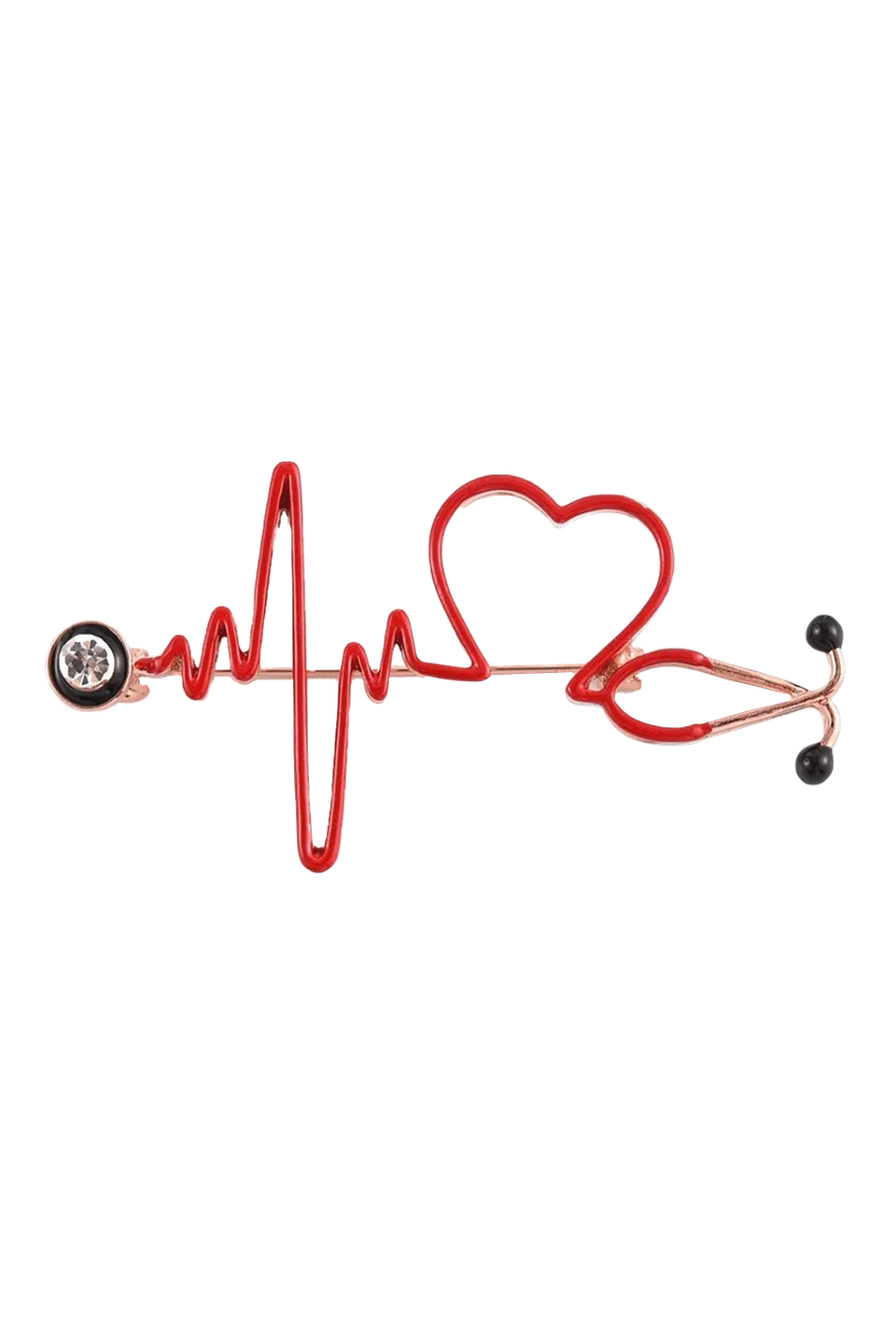 Enfermania Regalos broche ECG rouge coeur emaille