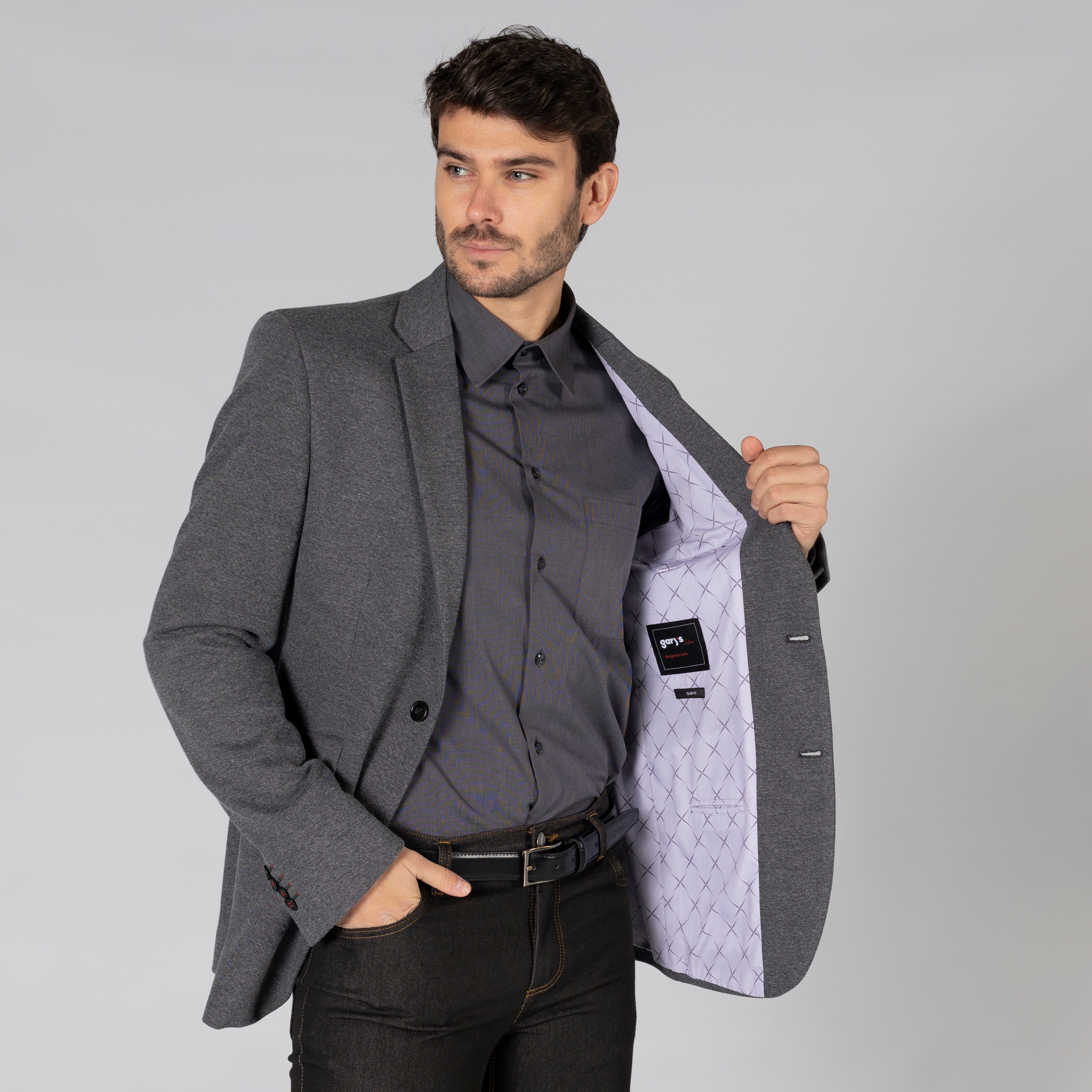 Gary's Blazer homme 2 boutons slim gris marengo laine