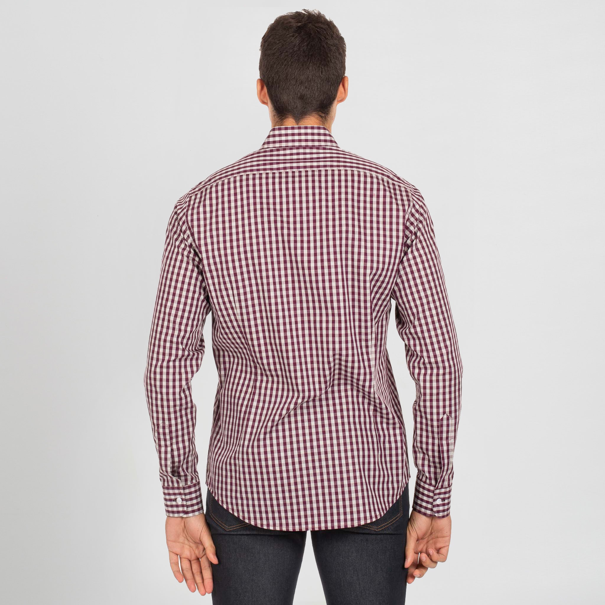 GARY'S Marco chemise homme slim Vichy carreaux bleu / aubergine